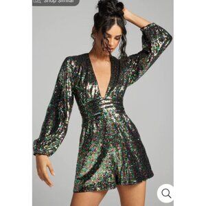 Gabrielle Union Rainbow Sequins Romper Dress Women Medium Ballon Sleeve New Year